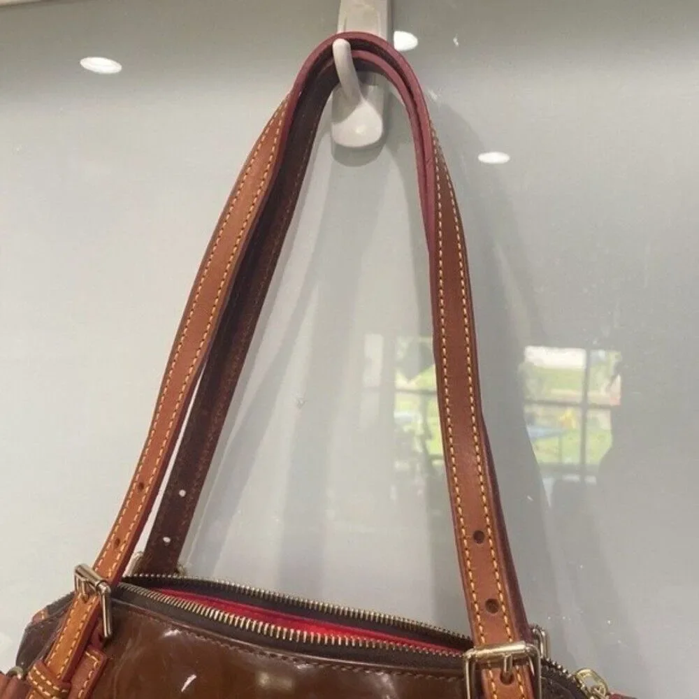 Dooney & Bourke Brown Women's Shiny Vinyl Red Interior Shoulder Bag Purse